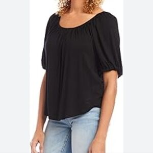 Style & Co. Elegant Black Ruched Cap Sleeve Accordian Blouse - M Great Condition